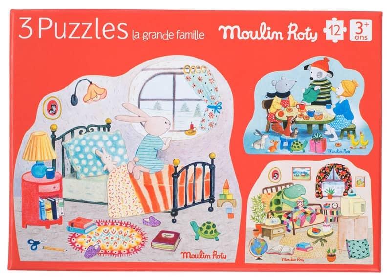 ensemble de 3 puzzles personnages la grande famille moulin roty 1 1