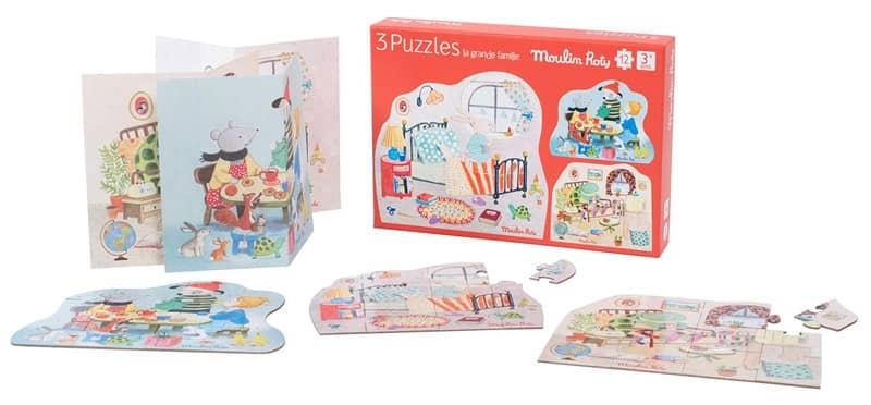 ensemble de 3 puzzles personnages la grande famille moulin roty 2 1