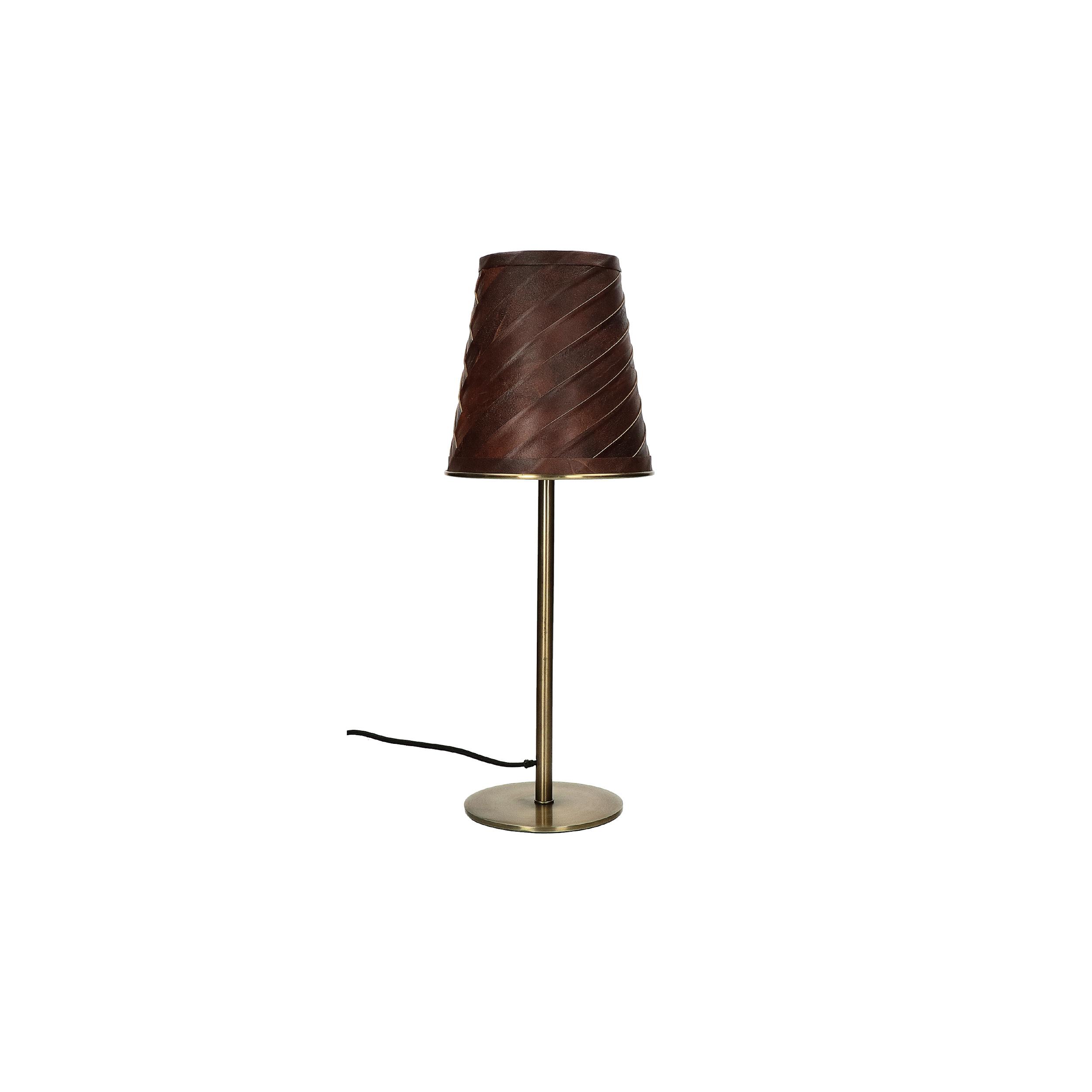 Featured image for “CINETTE - lampe de table - métal / cuir - chocolat - Pomax”