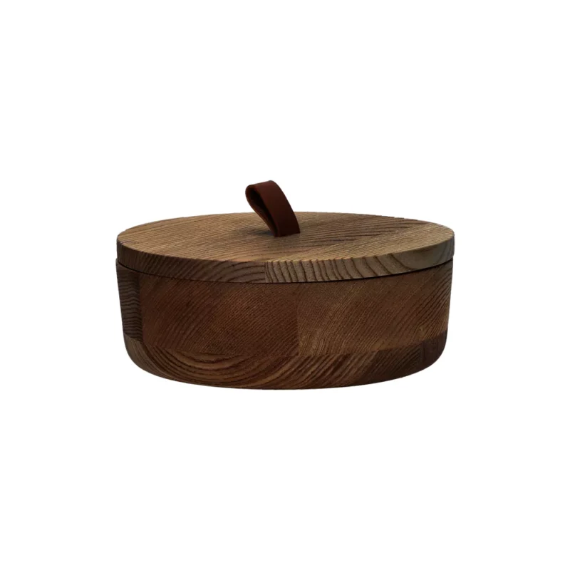 carolina boîte bois de mangier / cuir dia 19 x h 7 cm noyer